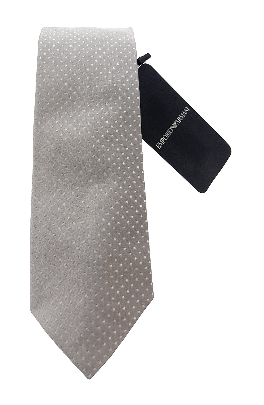 Emporio Armani Silver White Dotted Silk Tie – 3in