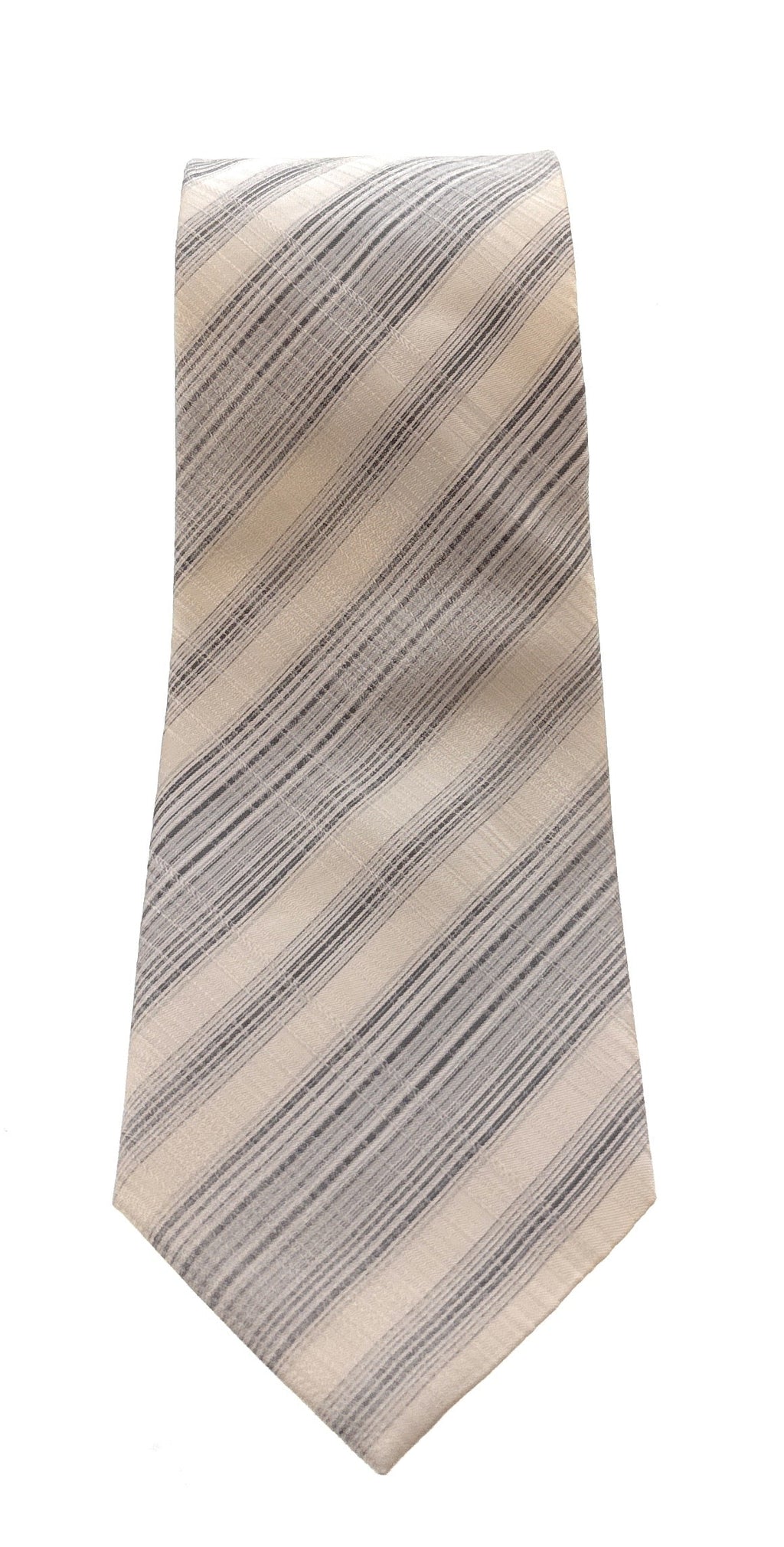 Emporio Armani White & Grey Regimental Stripe Silk Tie – 3in