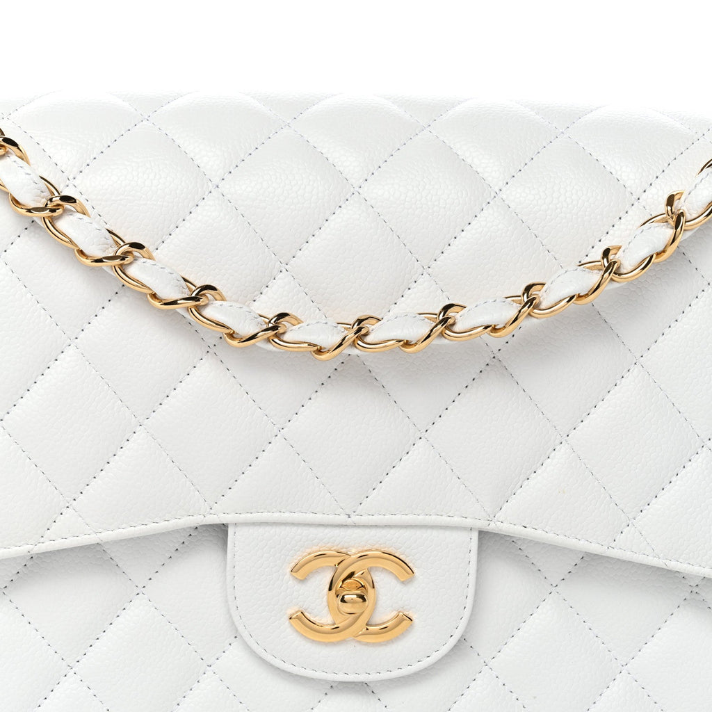 Caviar Quilted Jumbo Double Flap White