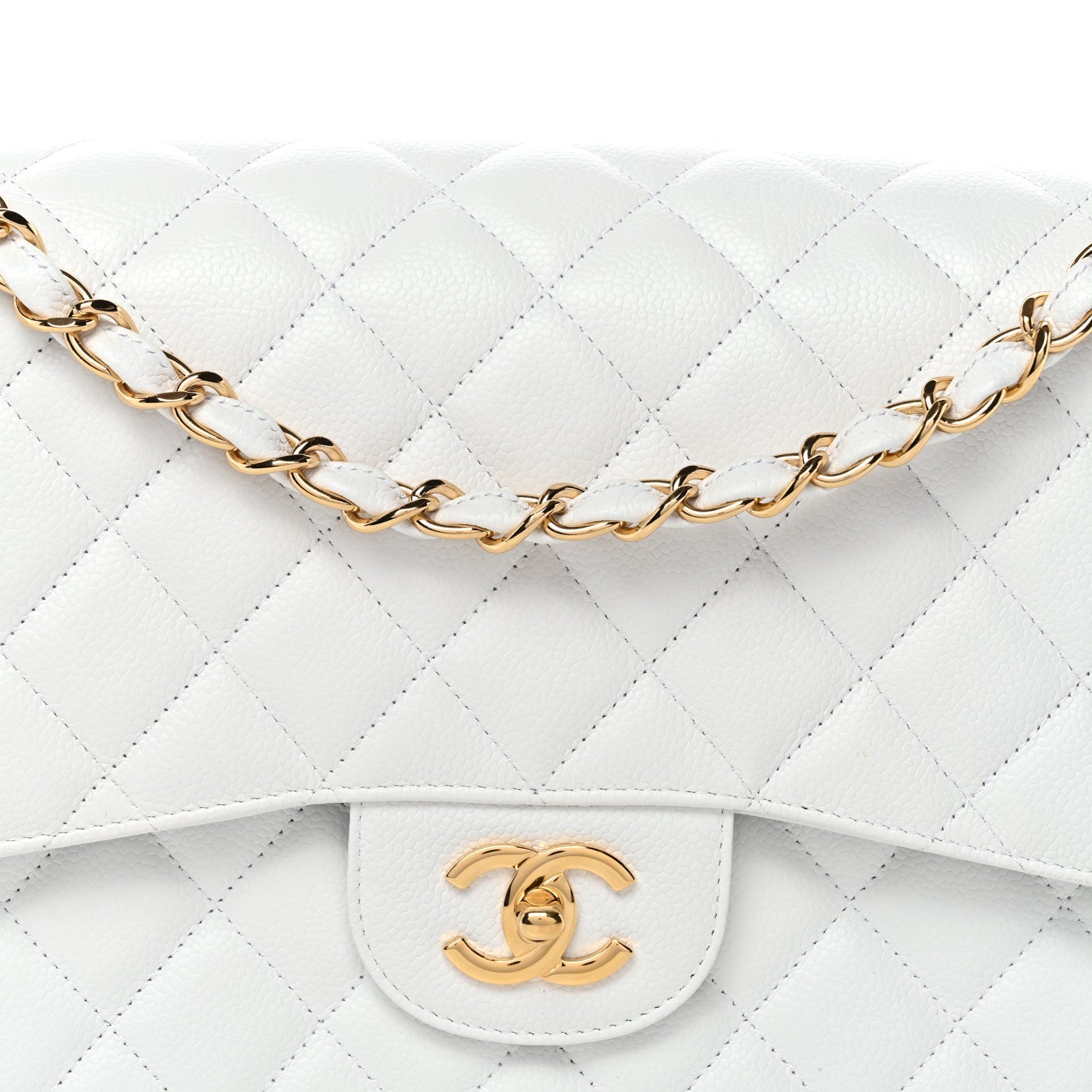 Caviar Quilted Jumbo Double Flap White
