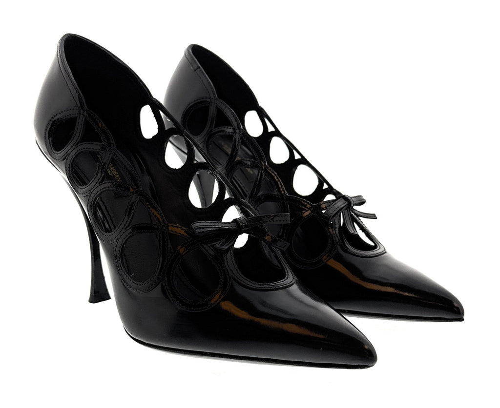 Dolce & Gabbana Black Glossy Patent Cut Out Heels-EU38