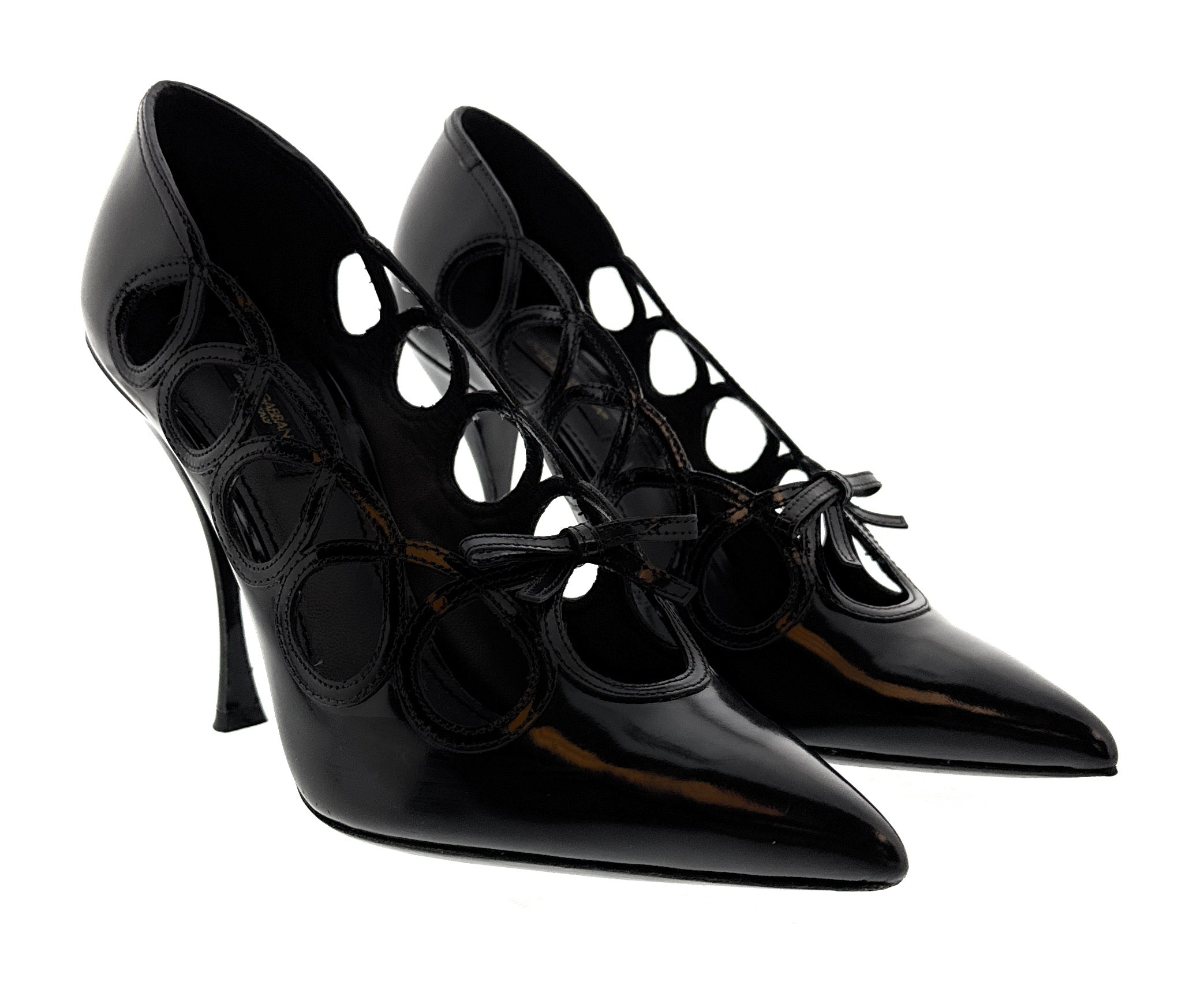 Dolce & Gabbana Black Glossy Patent Cut Out Heels-EU38