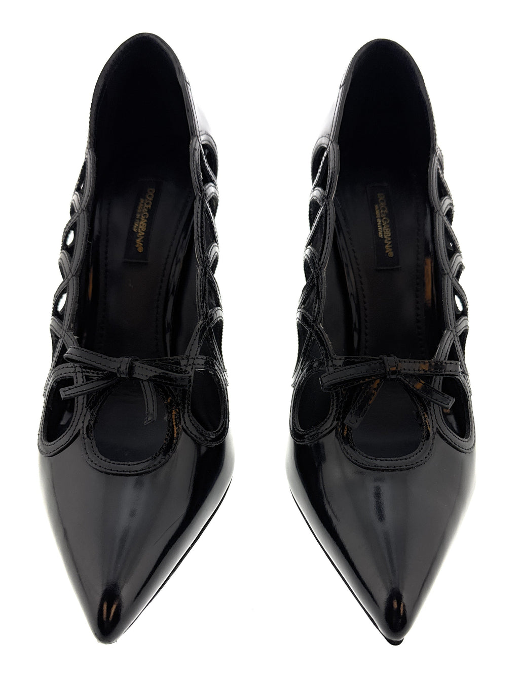 Dolce & Gabbana Black Glossy Patent Cut Out Heels-EU38