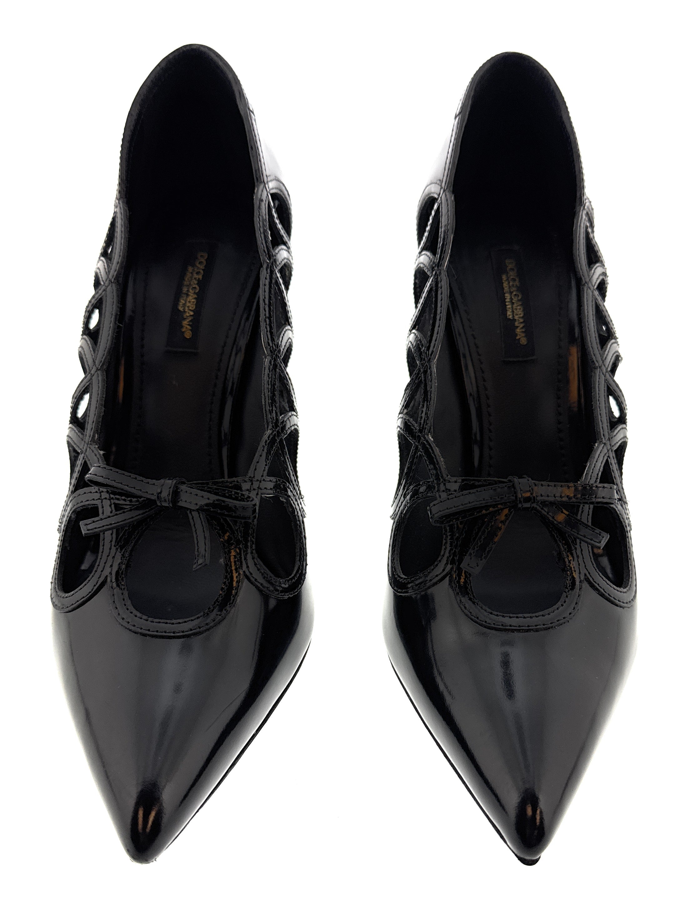 Dolce & Gabbana Black Glossy Patent Cut Out Heels-EU40