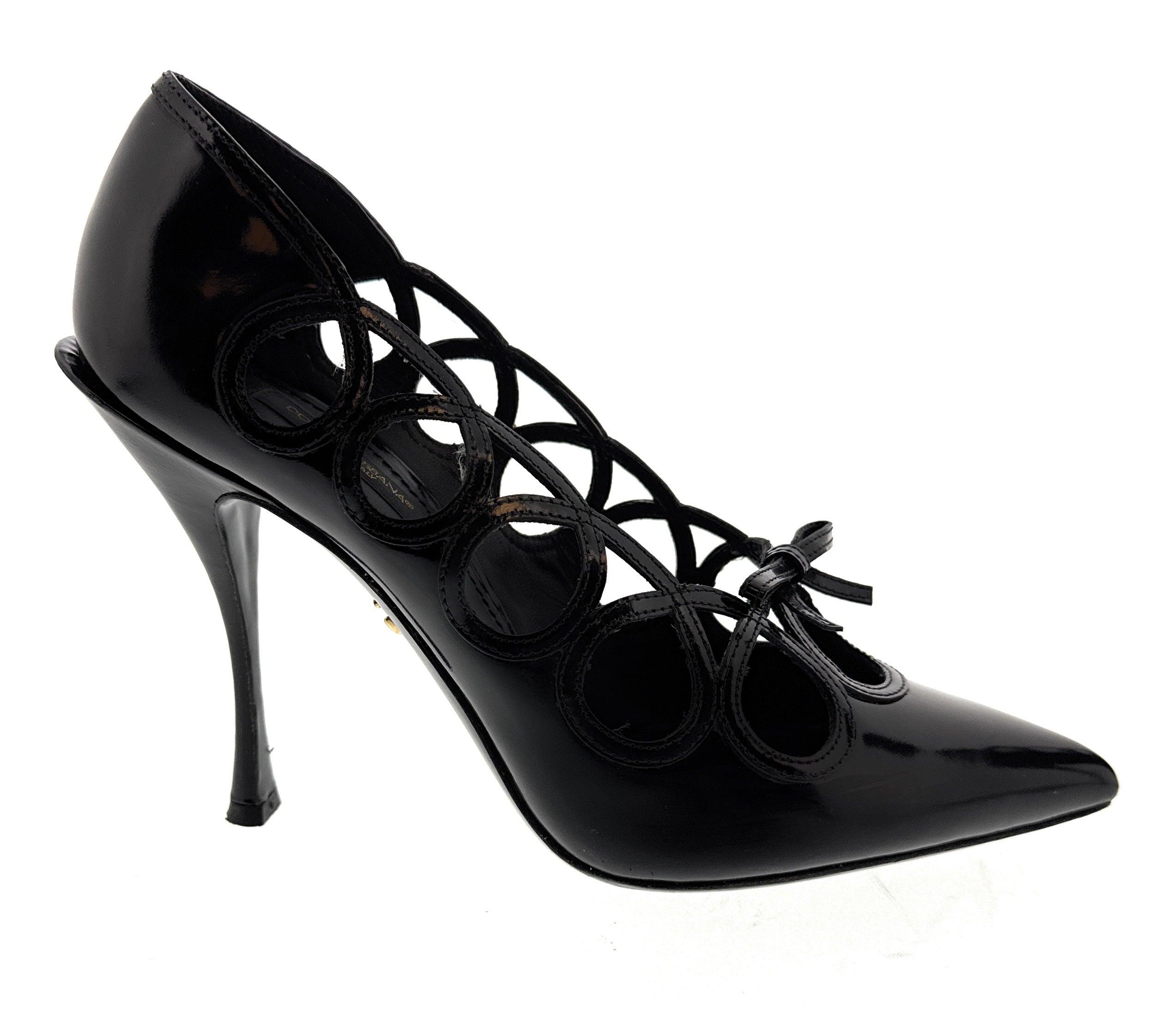 Dolce & Gabbana Black Glossy Patent Cut Out Heels-EU40