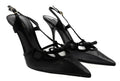 Dolce & Gabbana Black Mesh Slingback – T-Strap Bow Detail Pointed Pumps-41