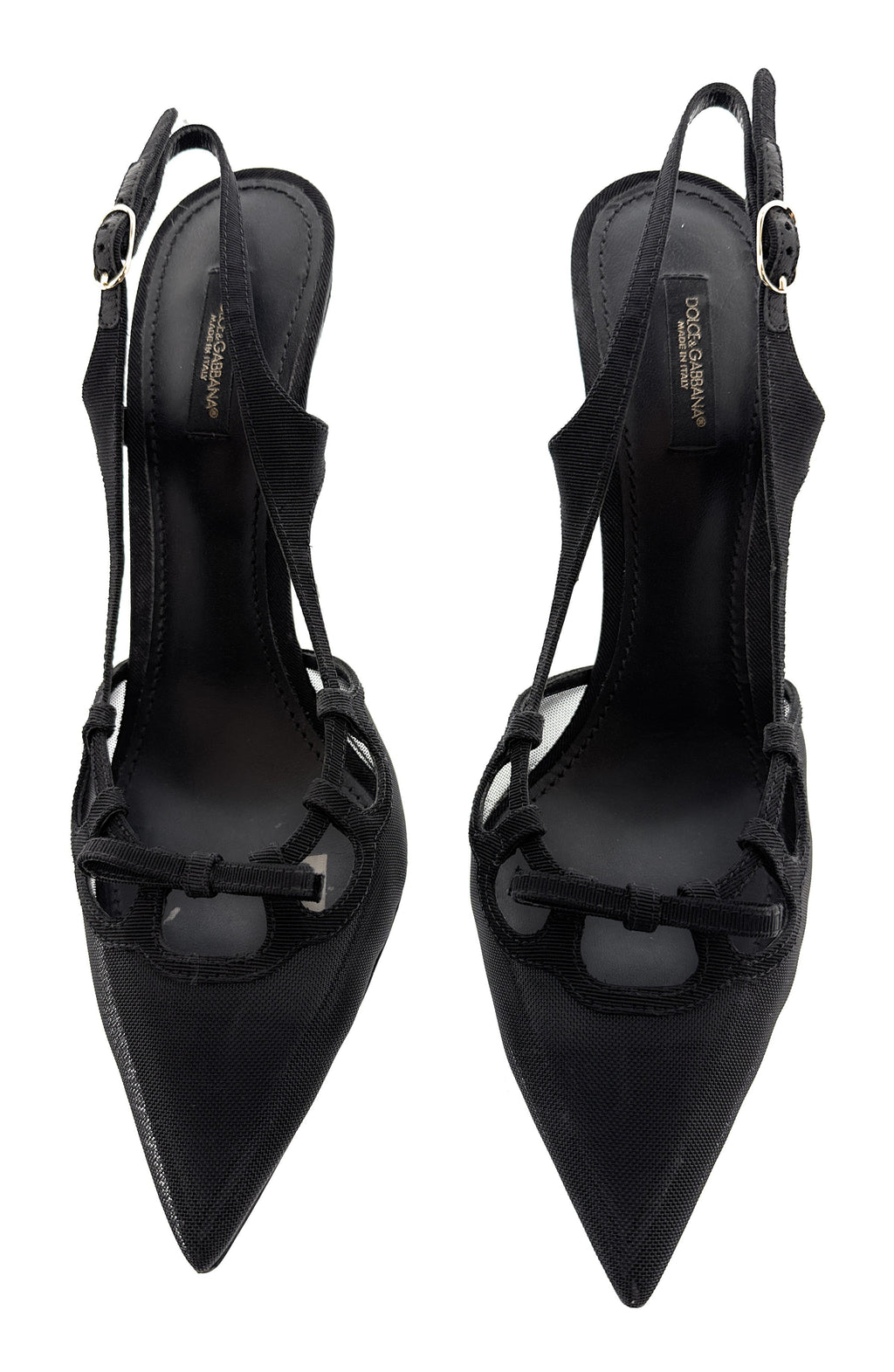 Dolce & Gabbana Black Mesh Slingback – T-Strap Bow Detail Pointed Pumps-41