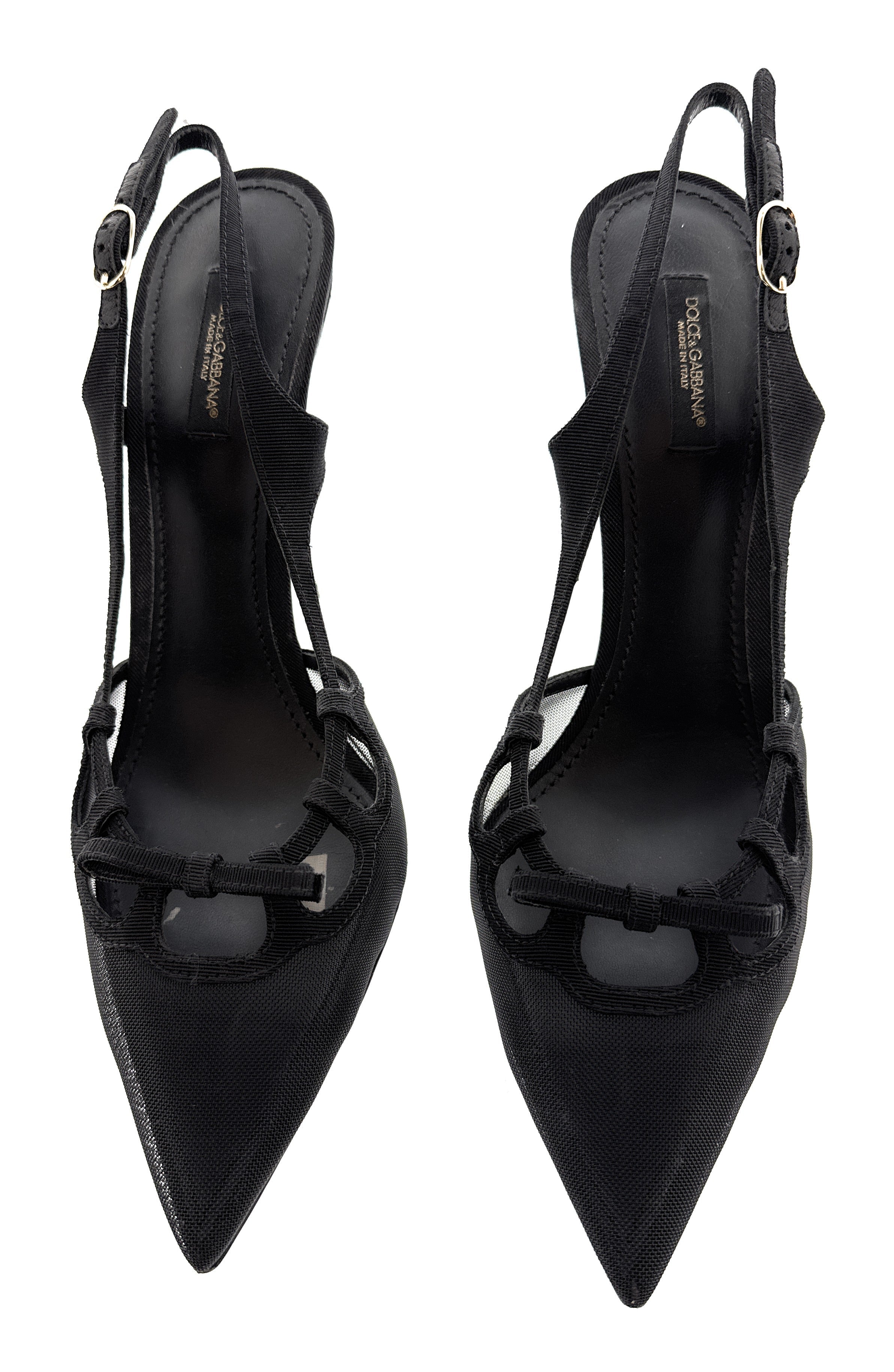 Dolce & Gabbana Black Mesh Slingback – T-Strap Bow Detail Pointed Pumps-41