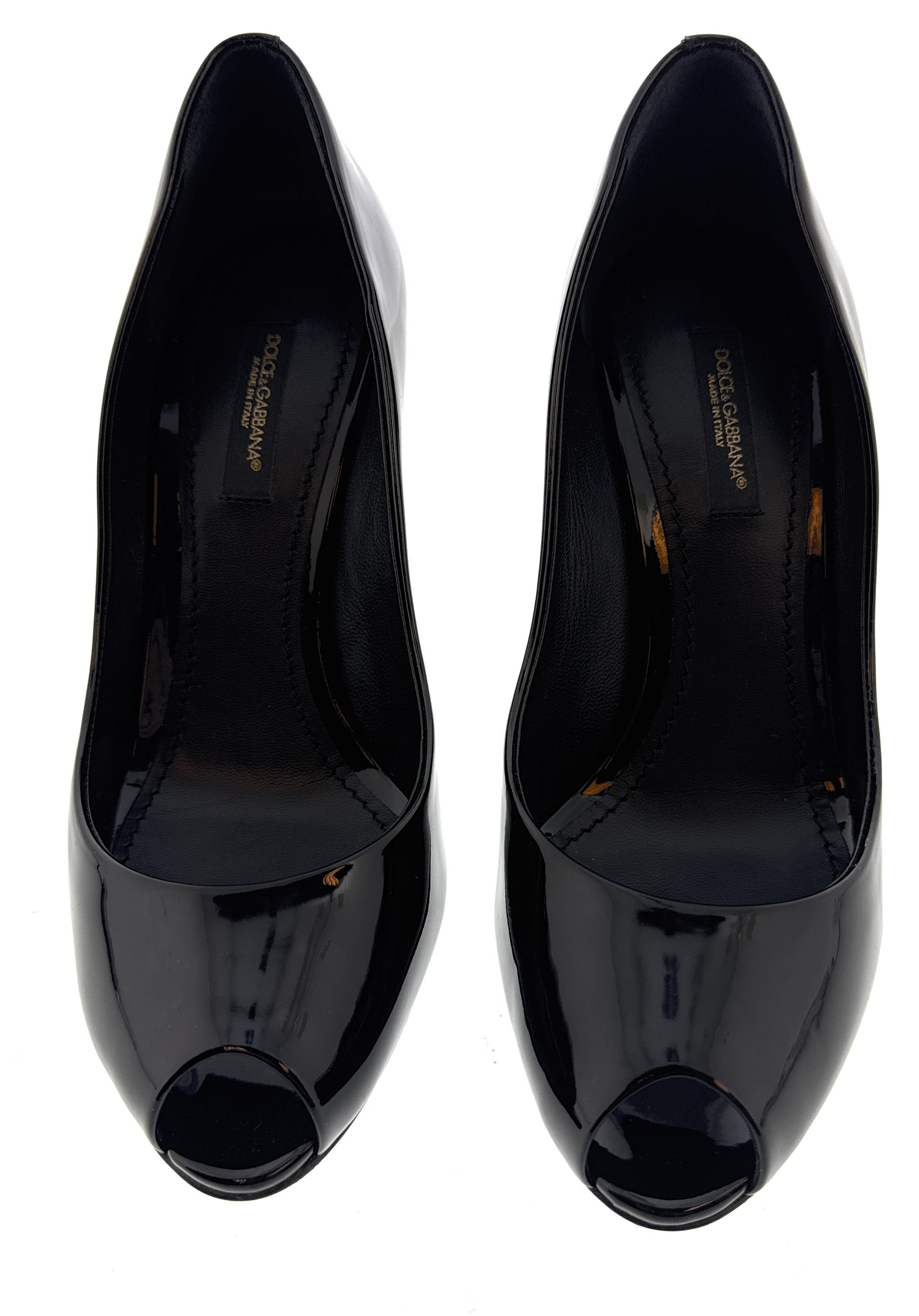 Dolce & Gabbana Black Patent Leather Peep Toe Pumps-EU36