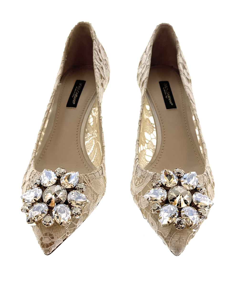 Dolce & Gabbana Ivory Floral Lace  Kitten Heels-EU35