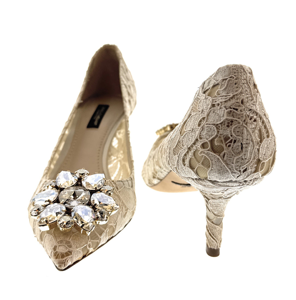 Dolce & Gabbana Ivory Floral Lace  Kitten Heels-EU35