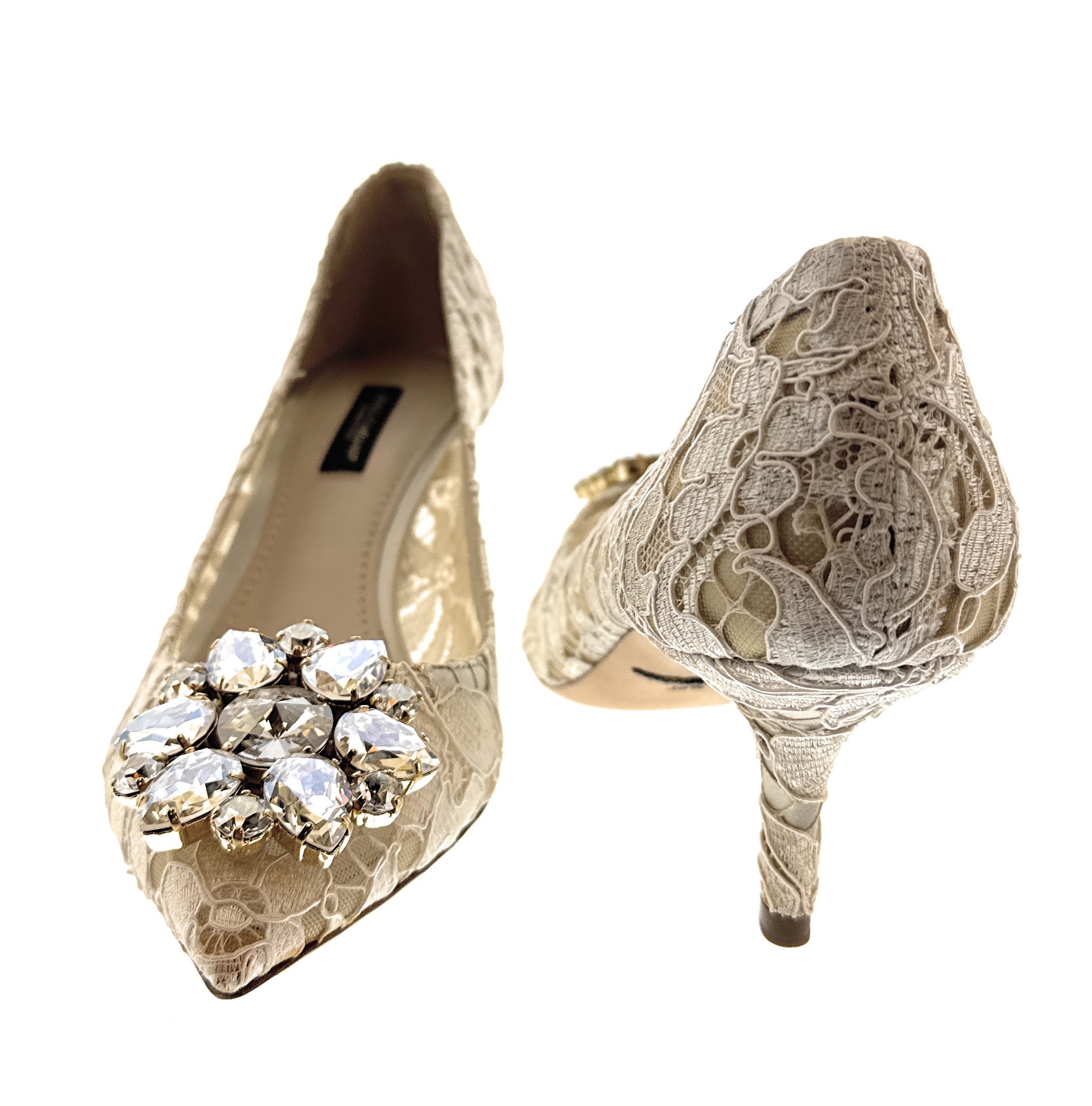 Dolce & Gabbana Ivory Floral Lace  Kitten Heels-EU35