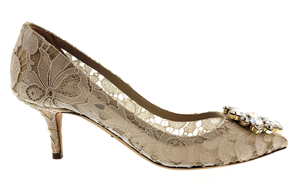 Dolce & Gabbana Ivory Floral Lace  Kitten Heels-EU35
