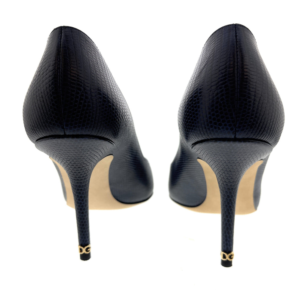Dolce & Gabbana Navy Sleek Embossed Leather Classic Pumps-EU35