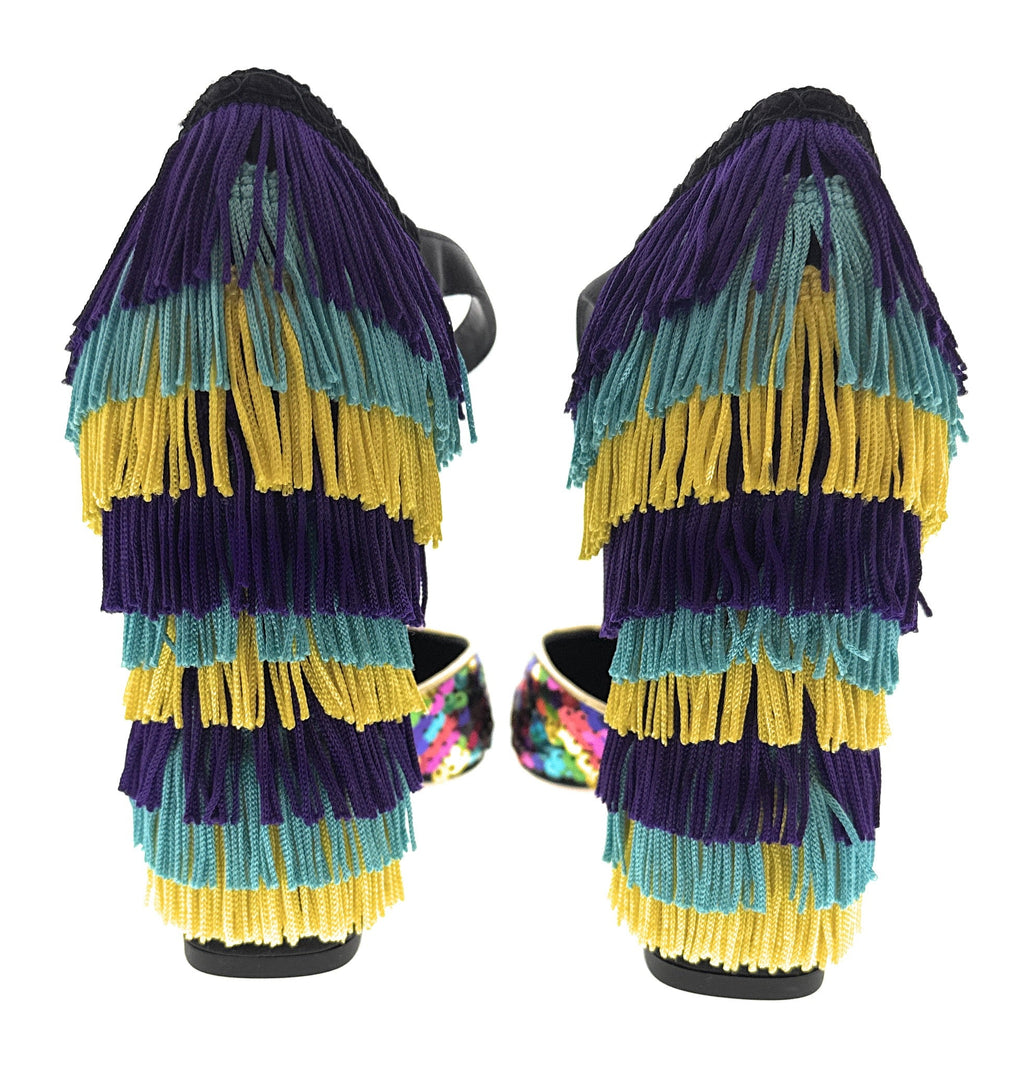 Dolce & Gabbana Multicolor Gold Rainbow SequinFringe Block Heels-EU36.5