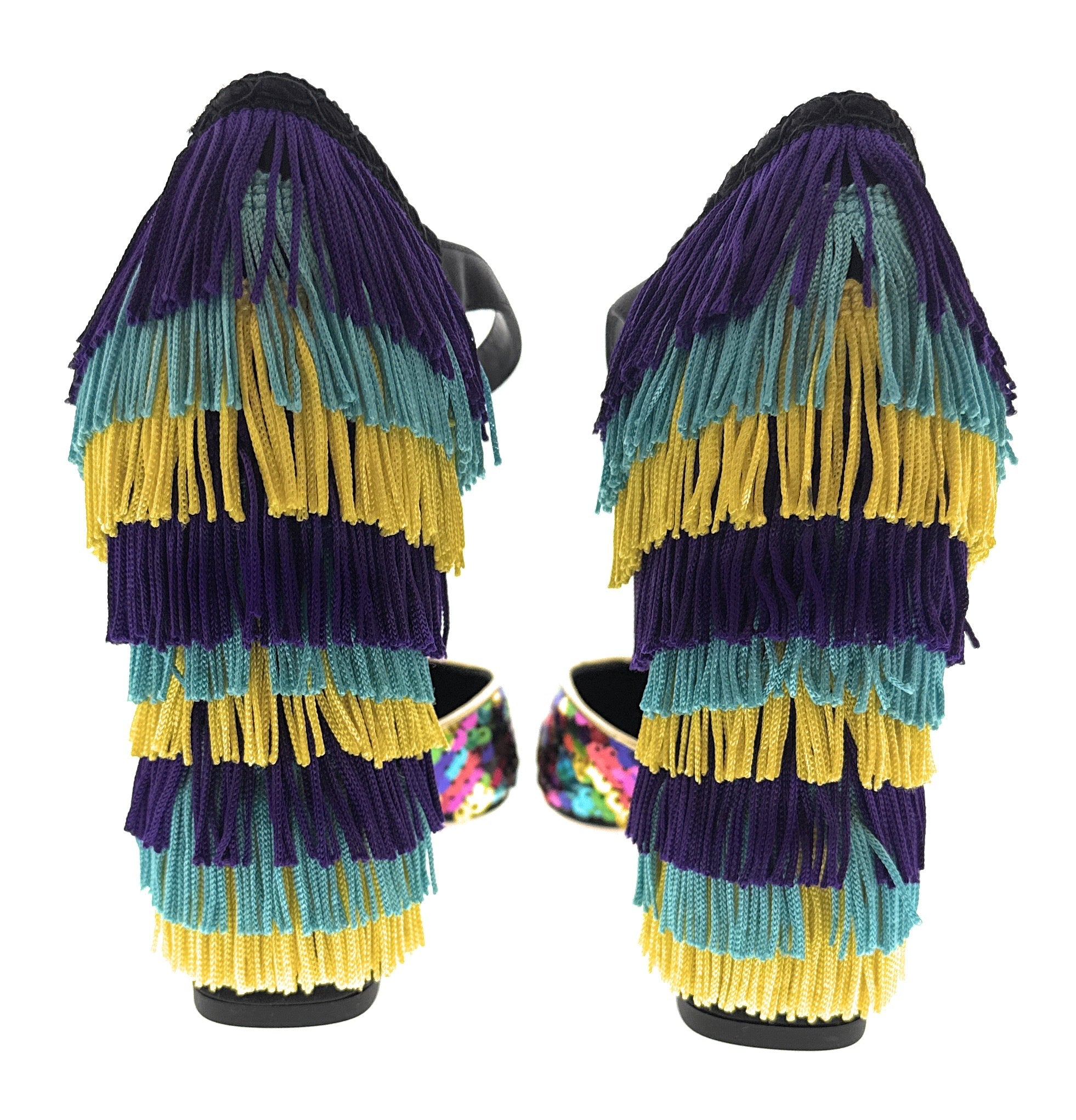Dolce & Gabbana Multicolor Gold Rainbow SequinFringe Block Heels-EU39