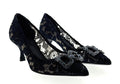 Dolce & Gabbana Deep Navy Floral Lace  Kitten Heels-EU35.5