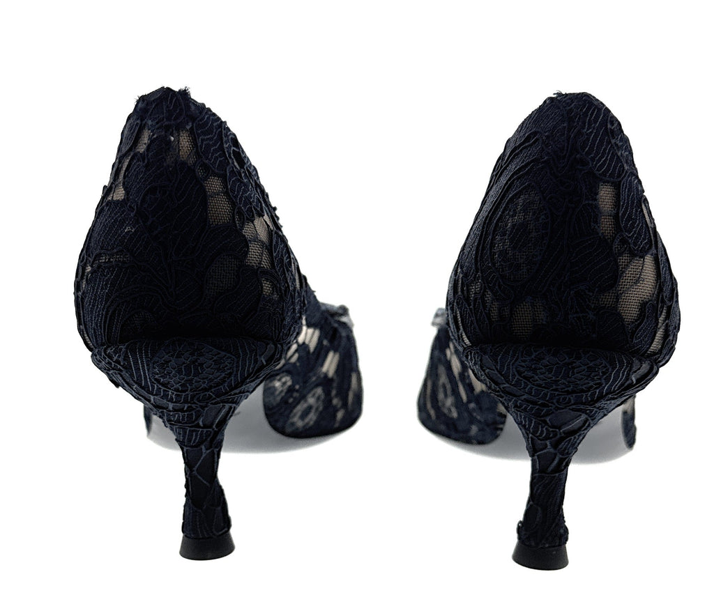 Dolce & Gabbana Deep Navy Floral Lace  Kitten Heels-EU35.5