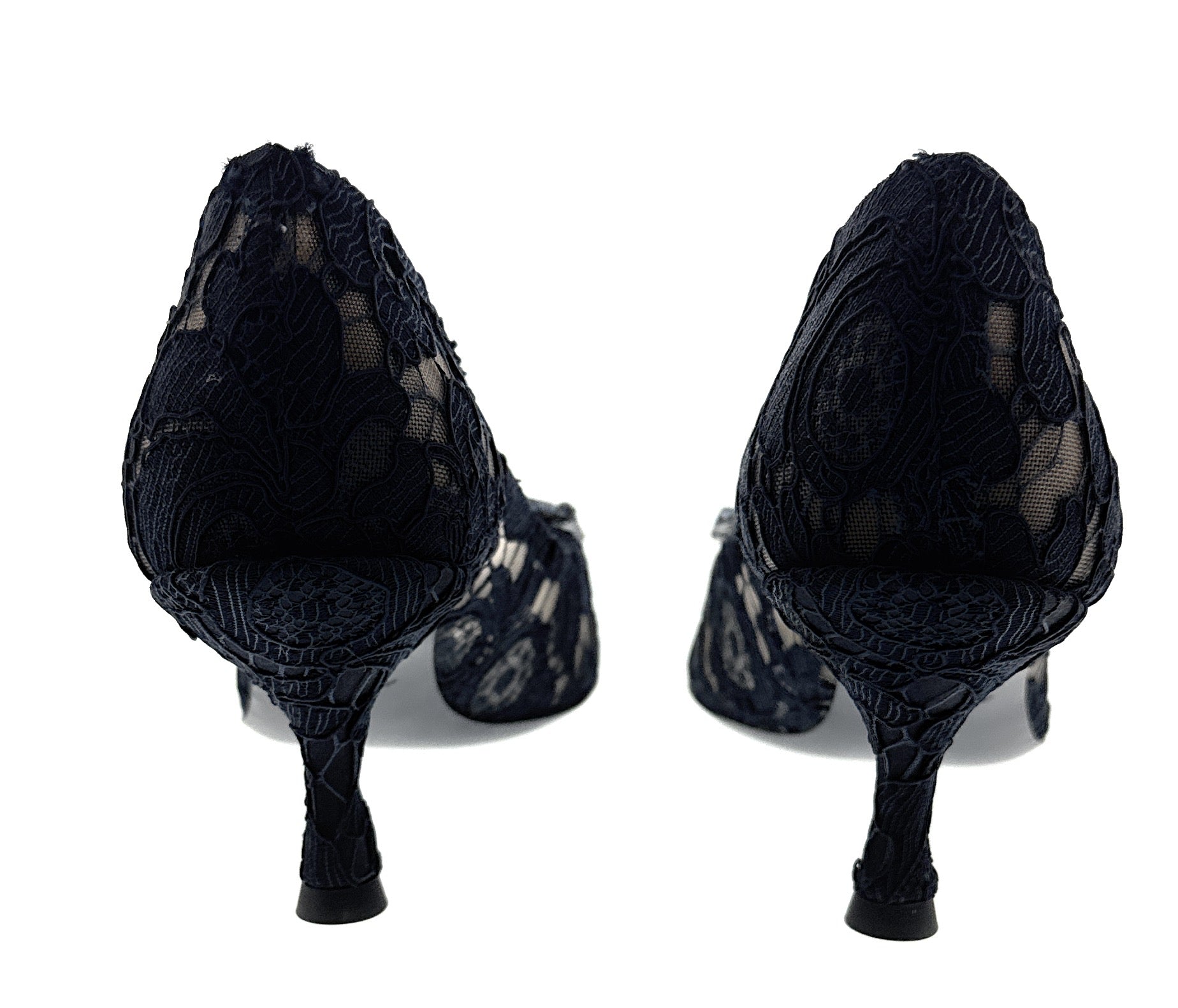 Dolce & Gabbana Deep Navy Floral Lace  Kitten Heels-EU35.5