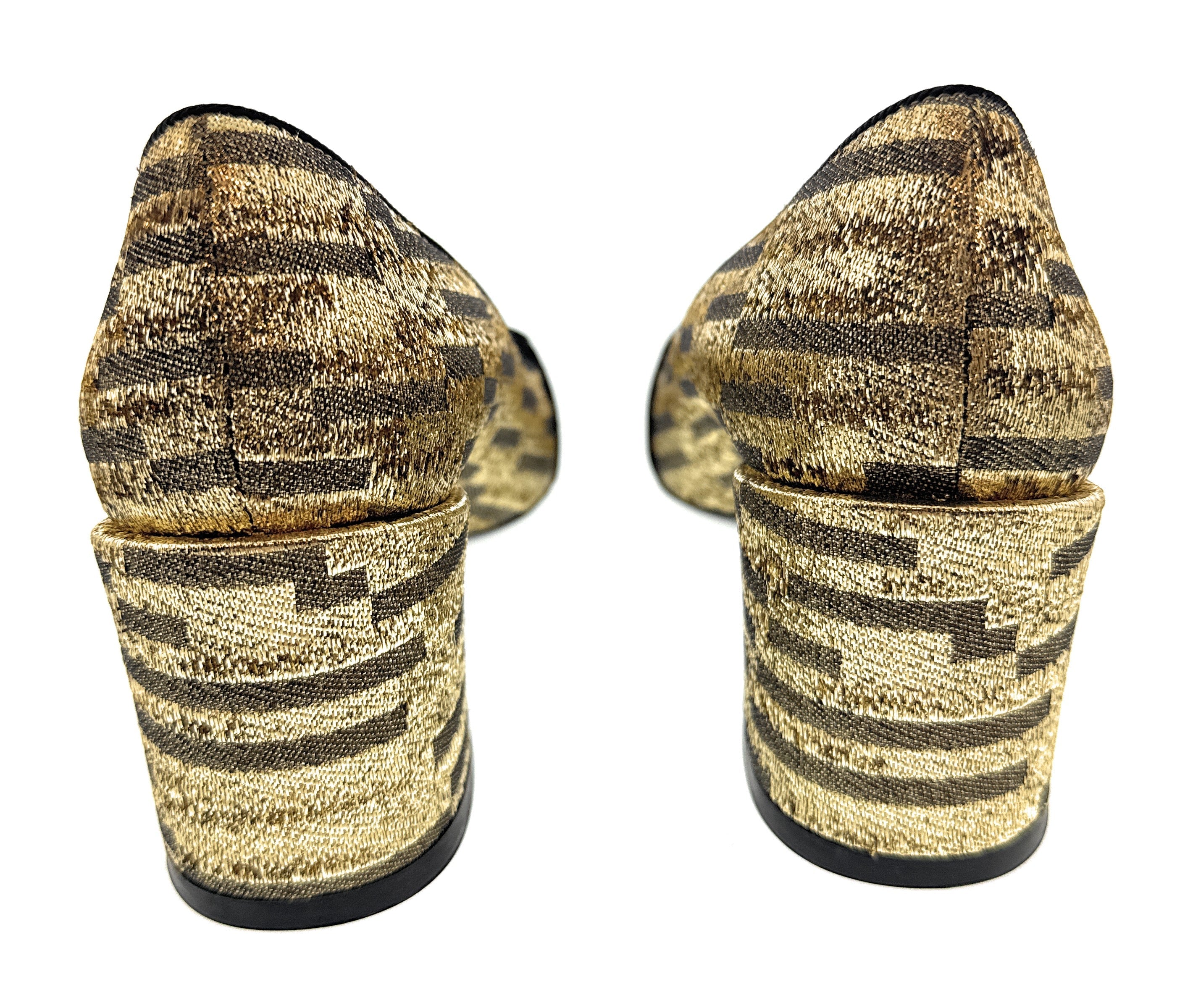 Dolce & Gabbana Gold/Black Brocade Animal Print Block Heel Shoes-EU36