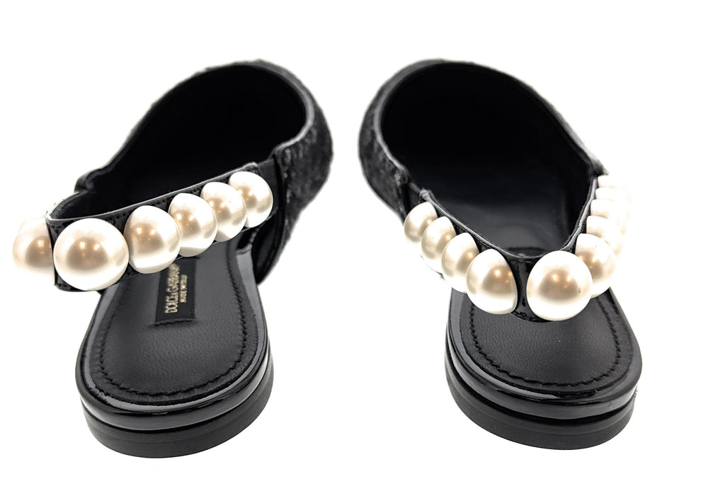 Dolce & Gabbana White/Black Pointed Flat Slingbacks-EU35