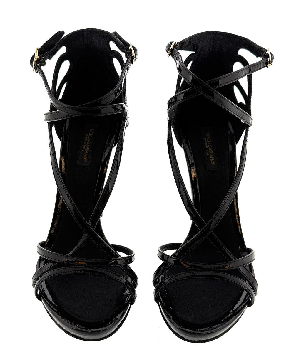 Dolce & Gabbana Black Patent Leather Strappy Stiletto Sandals -EU40.5