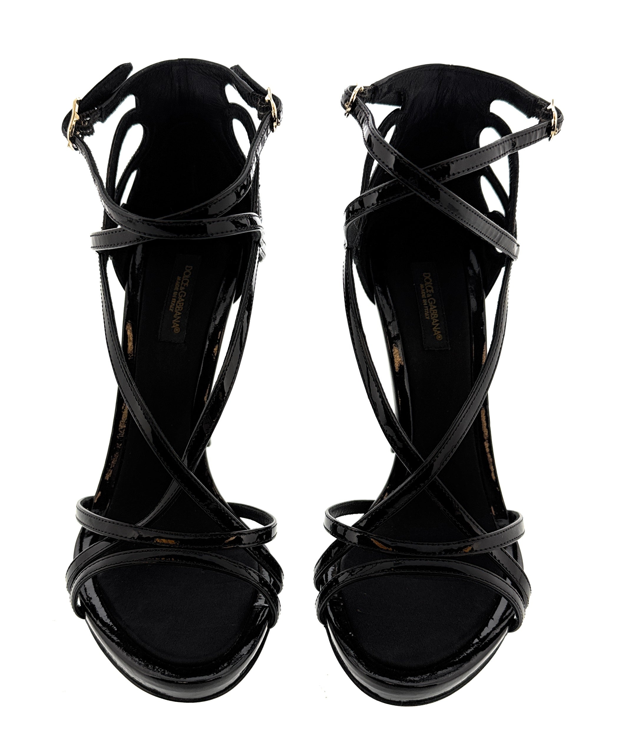 Dolce & Gabbana Black Patent Leather Strappy Stiletto Sandals -EU40.5