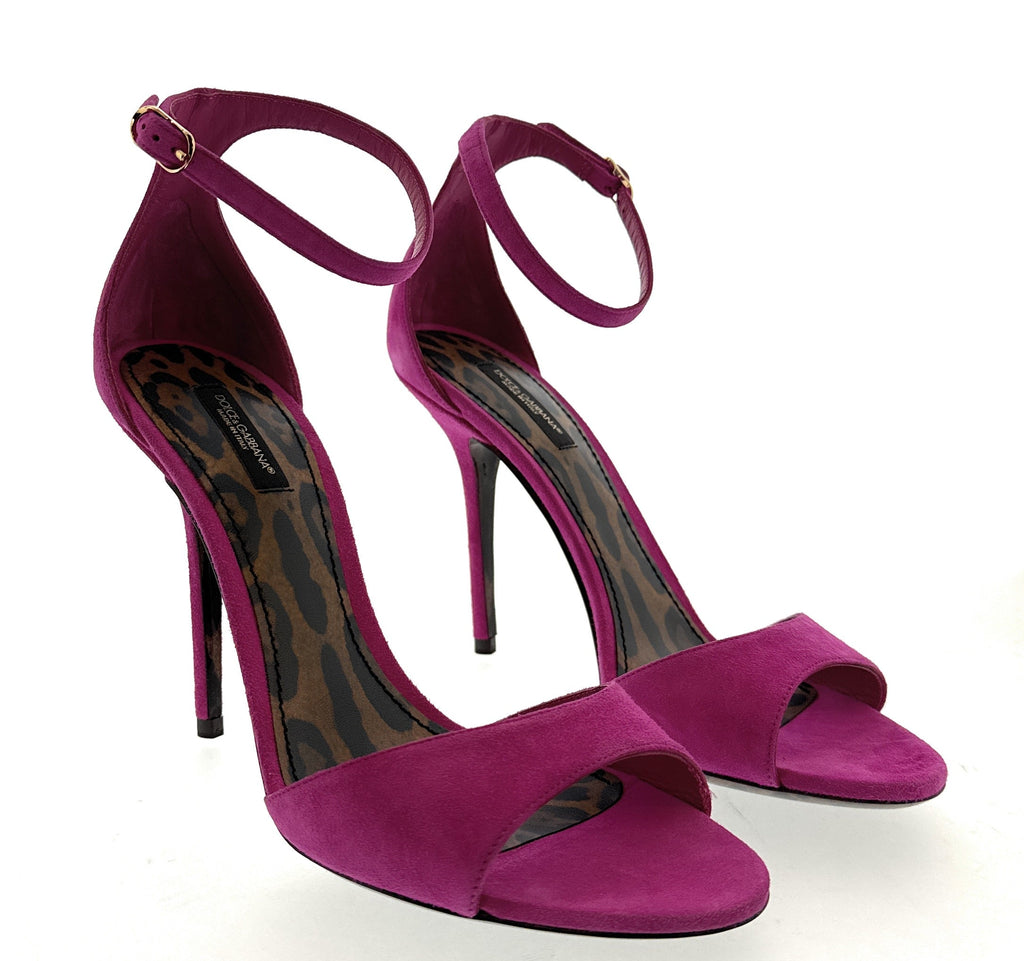 Dolce & Gabbana Fuchsia Suede Stiletto Sandals with Ankle Strap -EU39