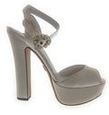 Dolce & Gabbana Crystal-Embellished Satin Bridal White Platform Sandals-EU36