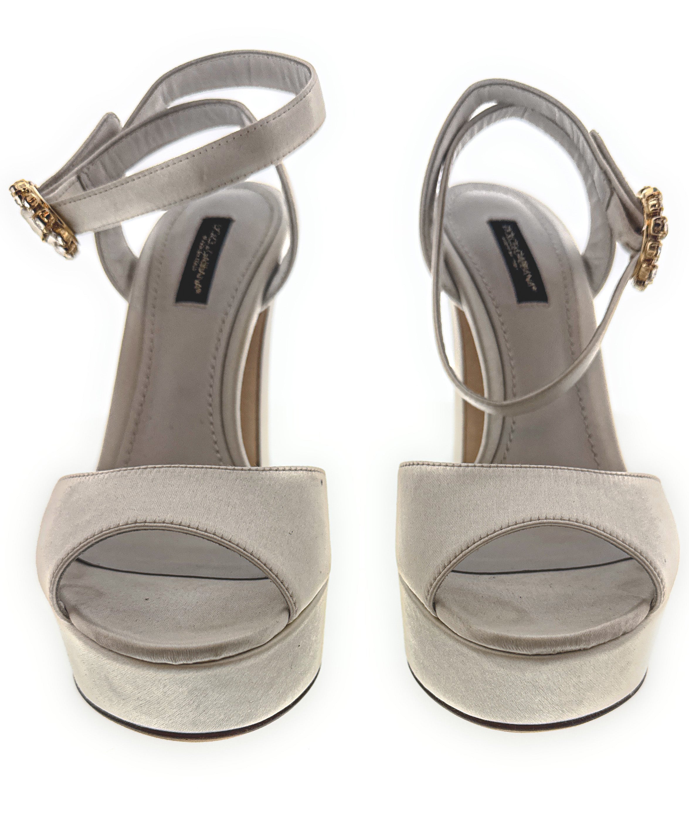 Dolce & Gabbana Crystal-Embellished Satin Bridal White Platform Sandals-EU36