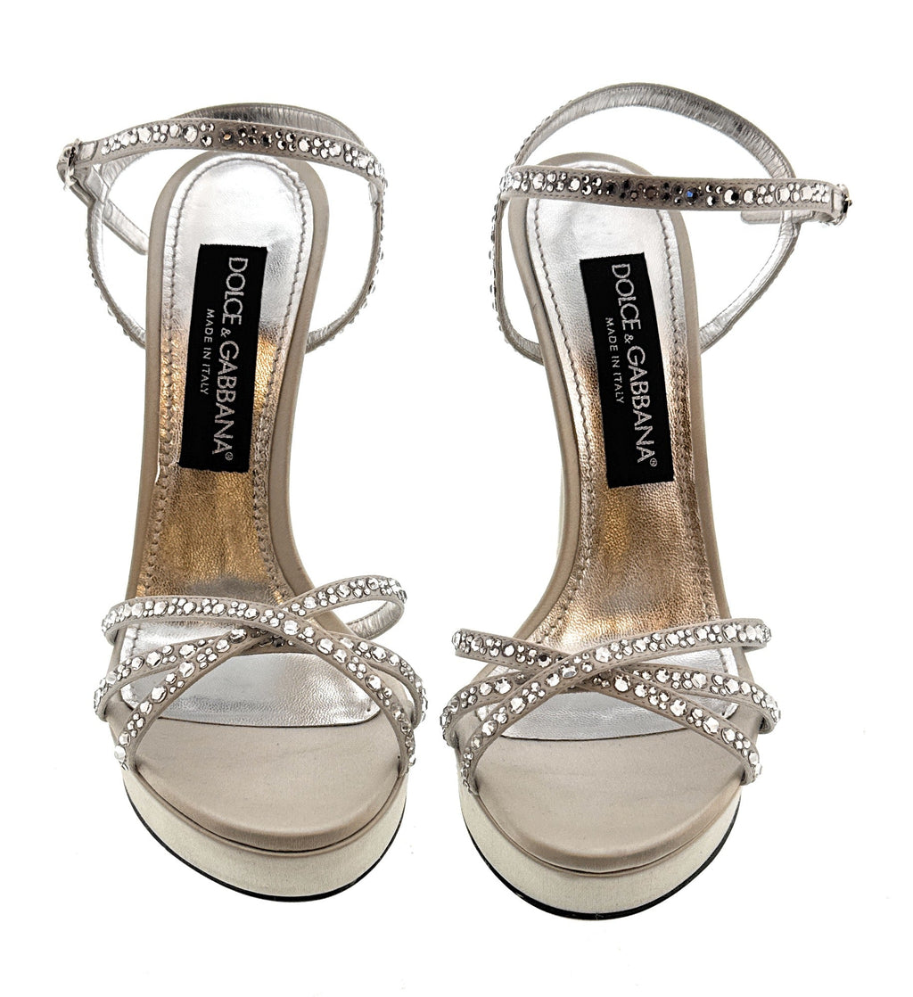 Dolce & Gabbana Crystal-Embellished Silver Platform Sandals -EU38