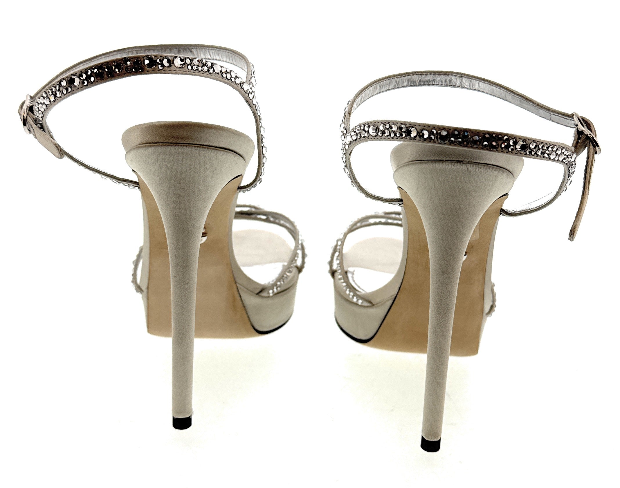 Dolce & Gabbana Crystal-Embellished Silver Platform Sandals -EU38