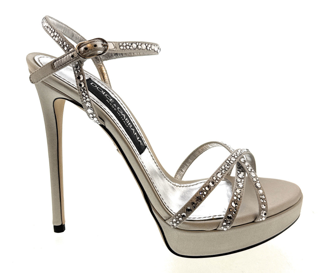 Dolce & Gabbana Crystal-Embellished Silver Platform Sandals -EU38
