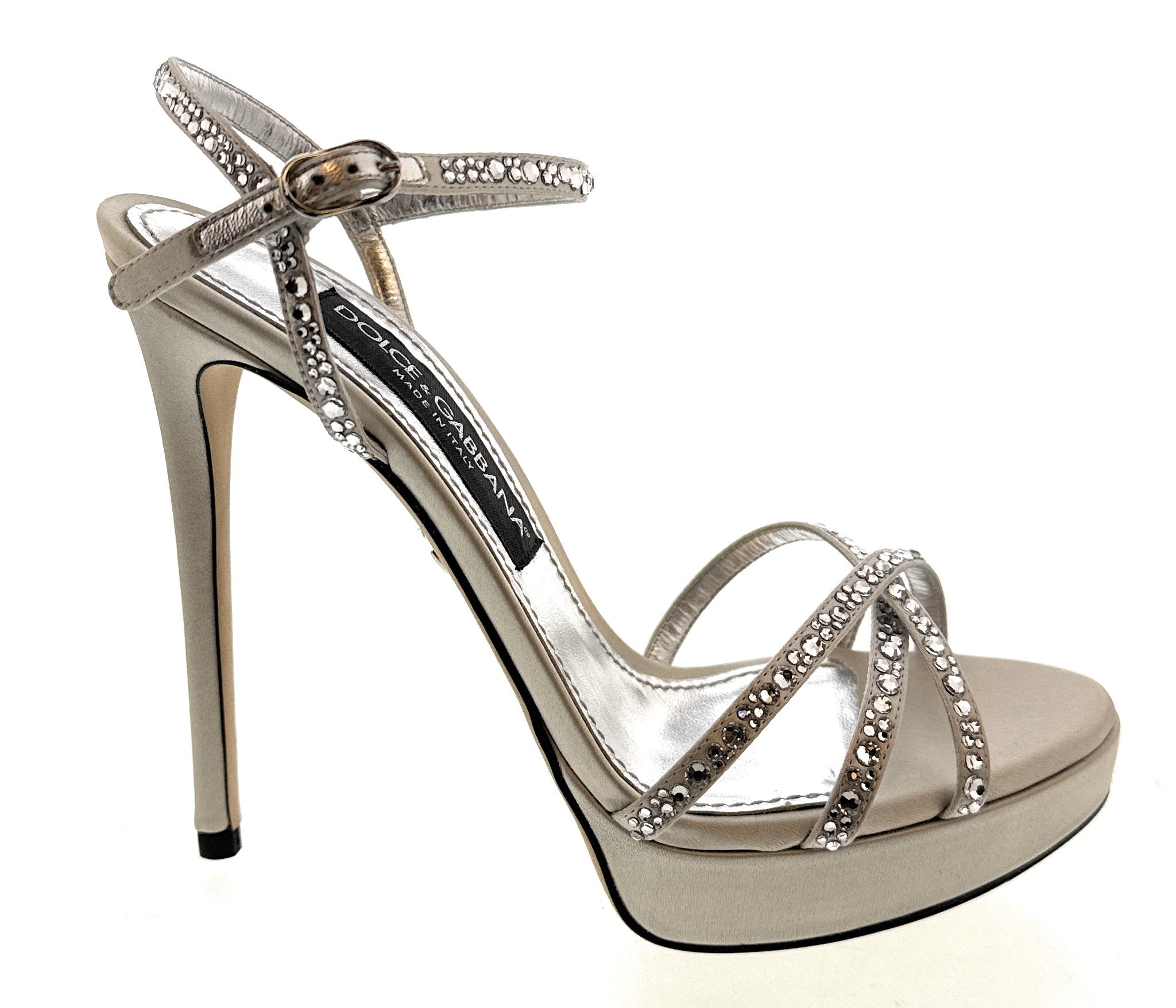 Dolce & Gabbana Crystal-Embellished Silver Platform Sandals -EU38