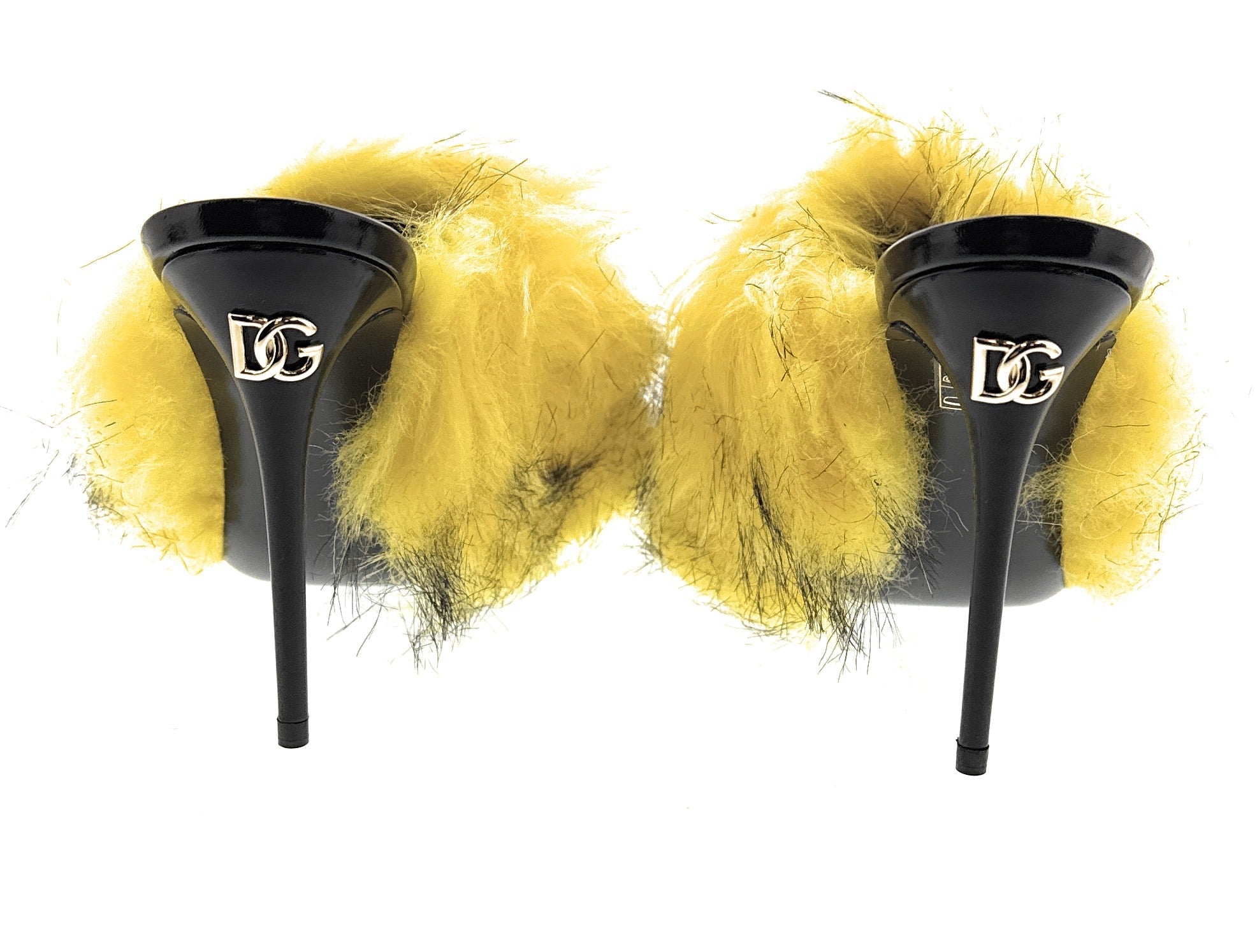 Dolce & Gabbana Yellow Feather Mule Sandals with Black Accents -EU36