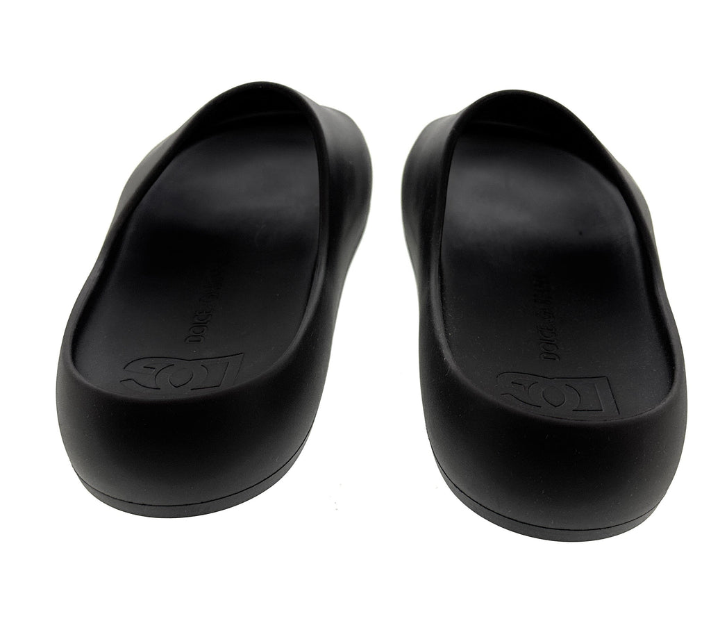 Dolce & Gabbana Matte Black DG Logo Embossed Slides -EU35