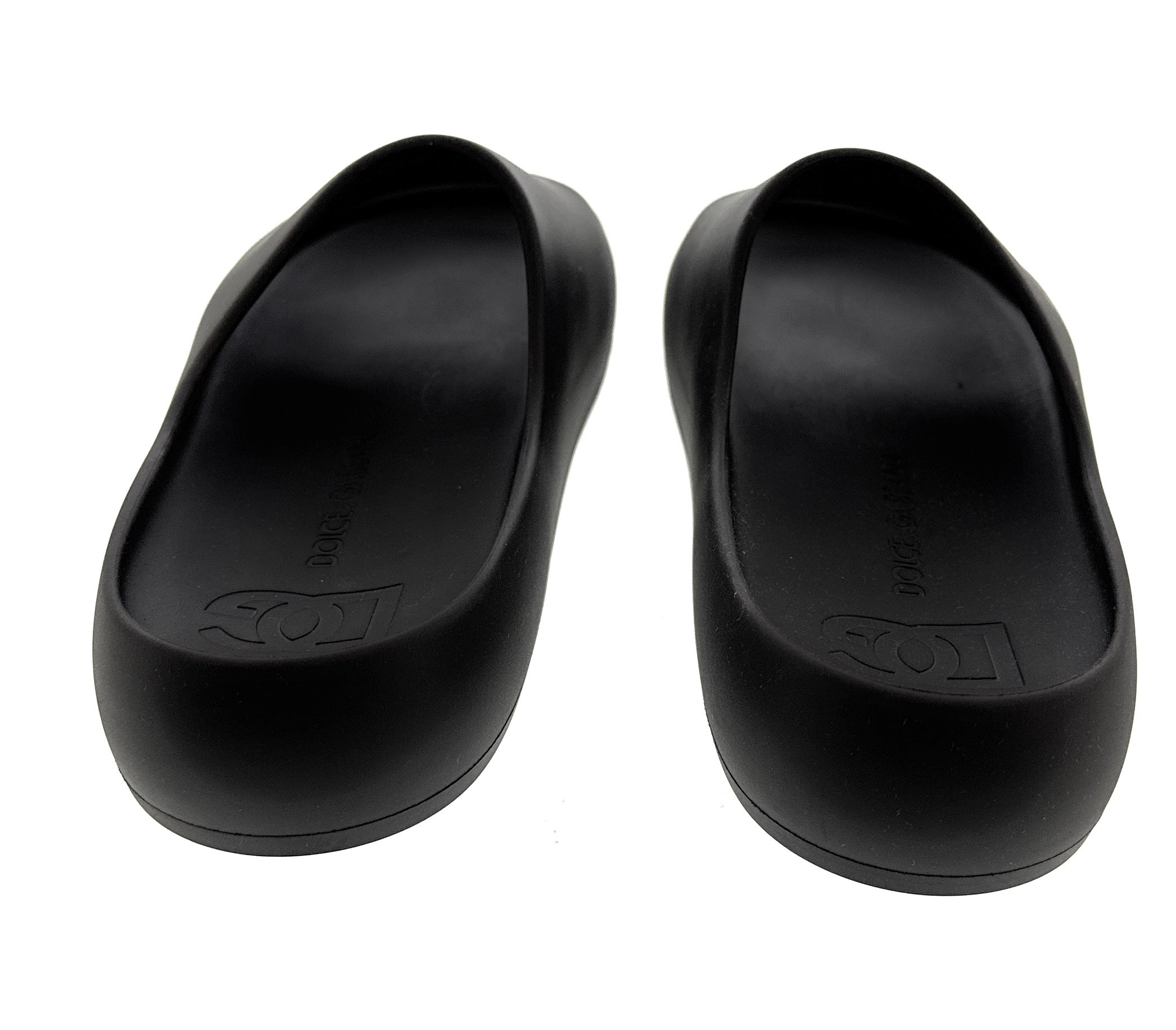 Dolce & Gabbana Matte Black DG Logo Embossed Slides -EU35