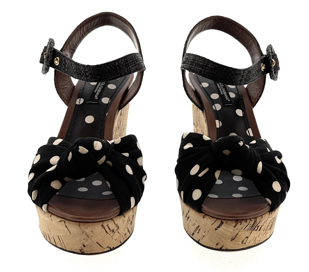Dolce & Gabbana Polka Dot Cork Wedge Sandals -EU36