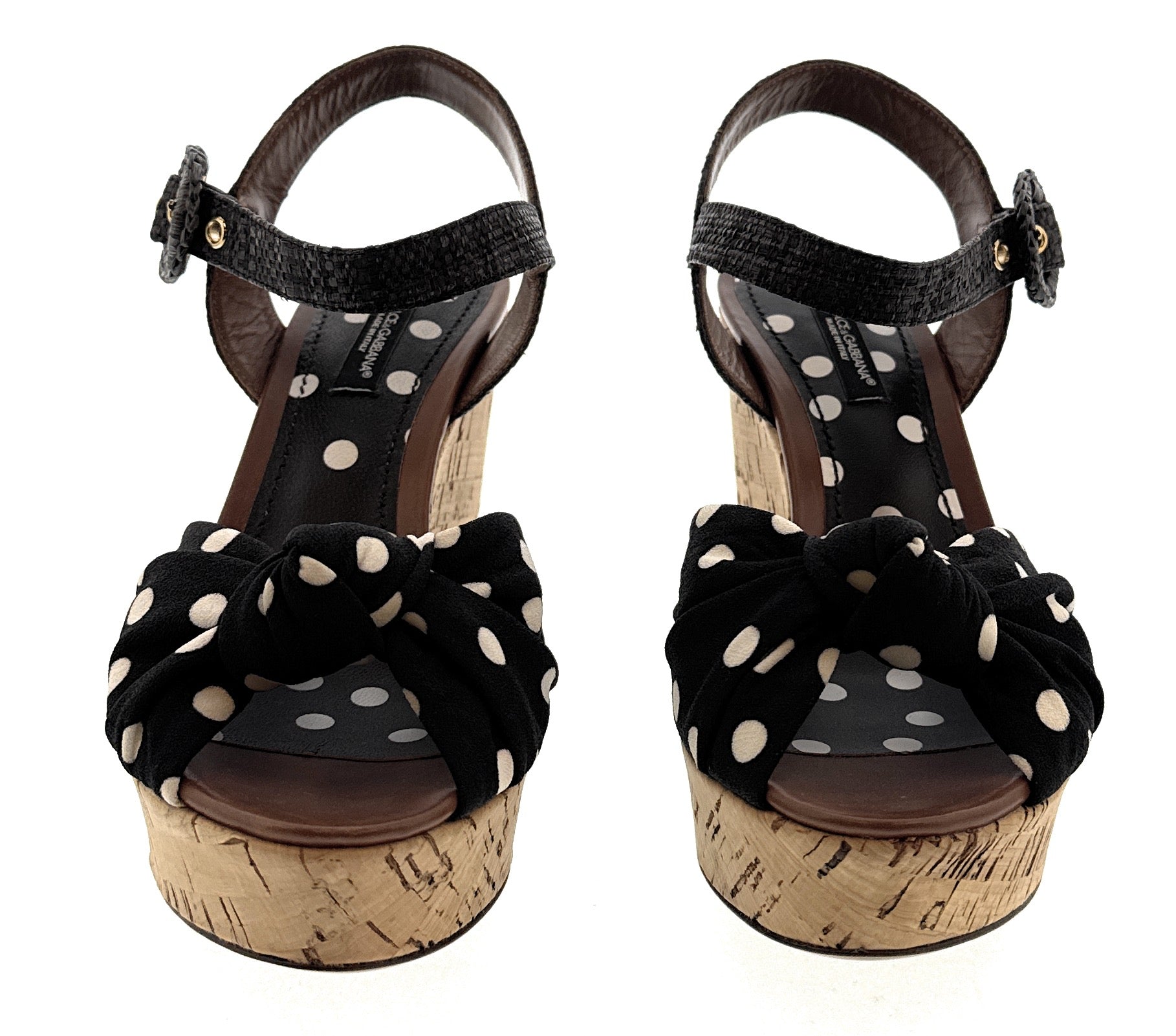 Dolce & Gabbana Polka Dot Cork Wedge Sandals -EU36