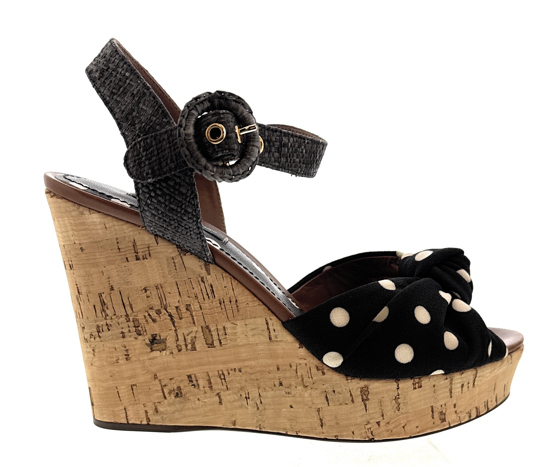 Dolce & Gabbana Polka Dot Cork Wedge Sandals -EU36