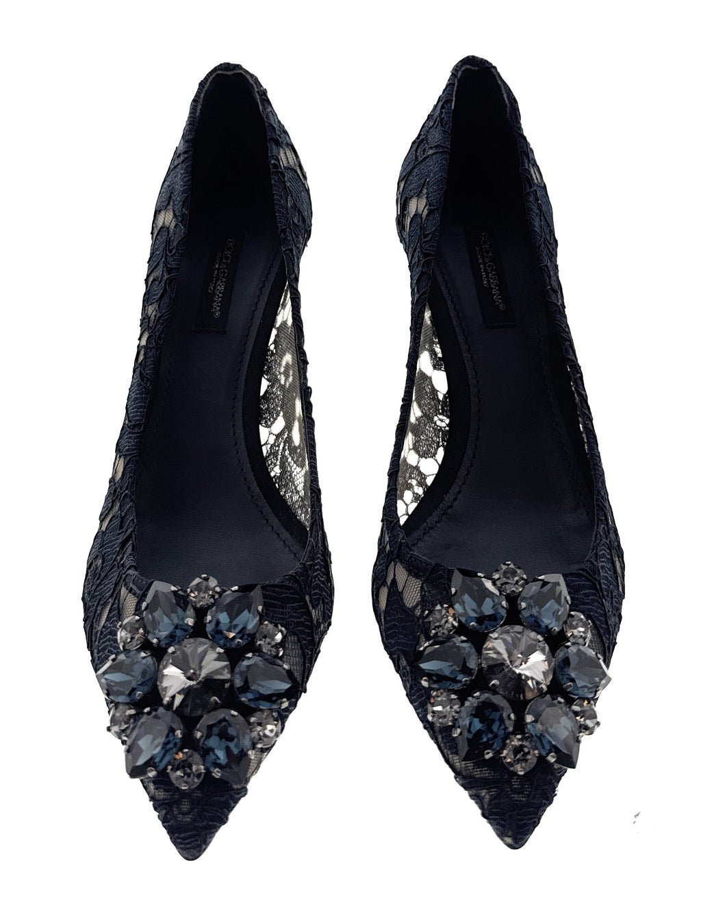 Dolce & Gabbana Navy Floral Lace  Kitten Heels-EU36