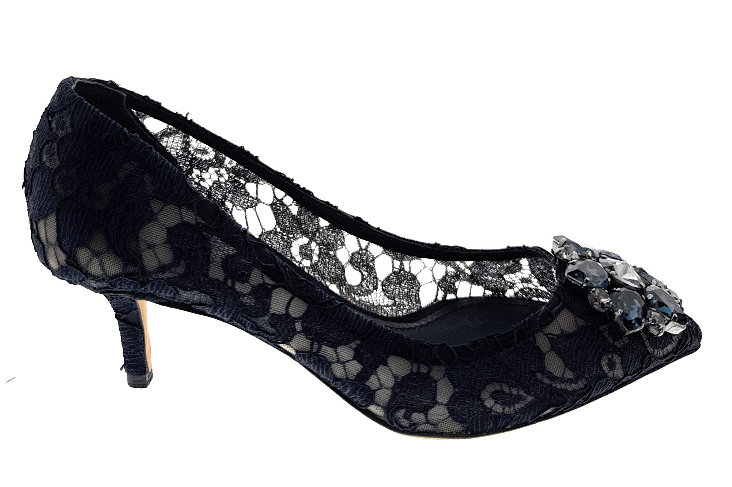 Dolce & Gabbana Navy Floral Lace  Kitten Heels-EU36