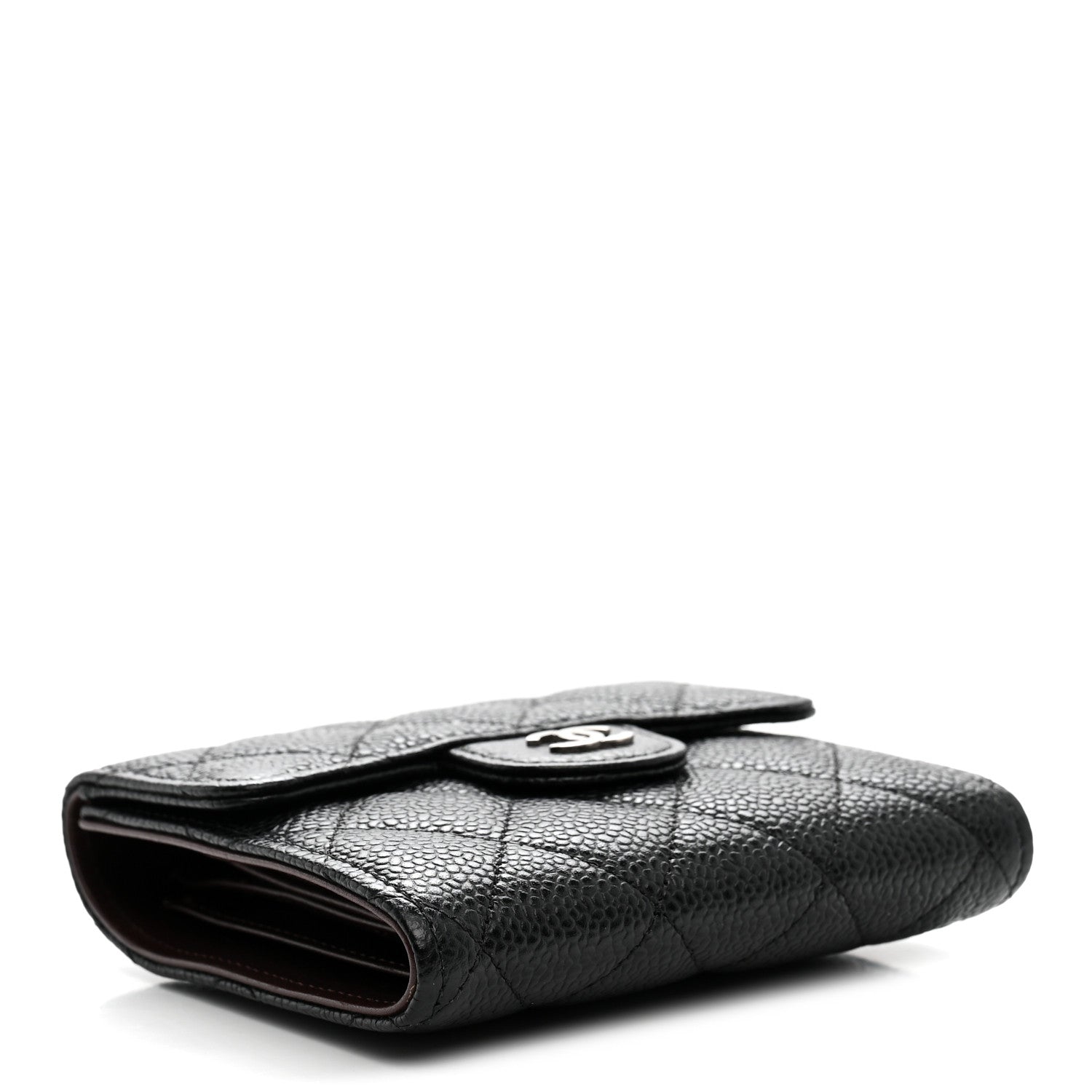 Caviar Quilted Compact Flap Wallet Black