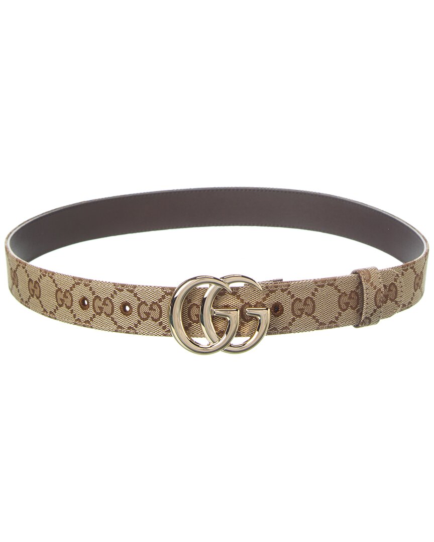 Gucci Marmont Gg Canvas & Leather Belt Beige 70 cm