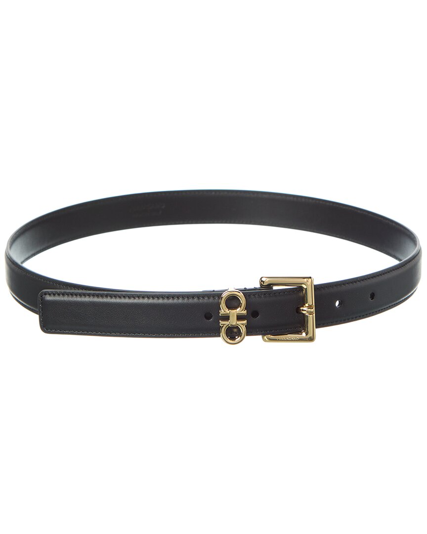 Ferragamo Double Gancini Leather Belt Black
