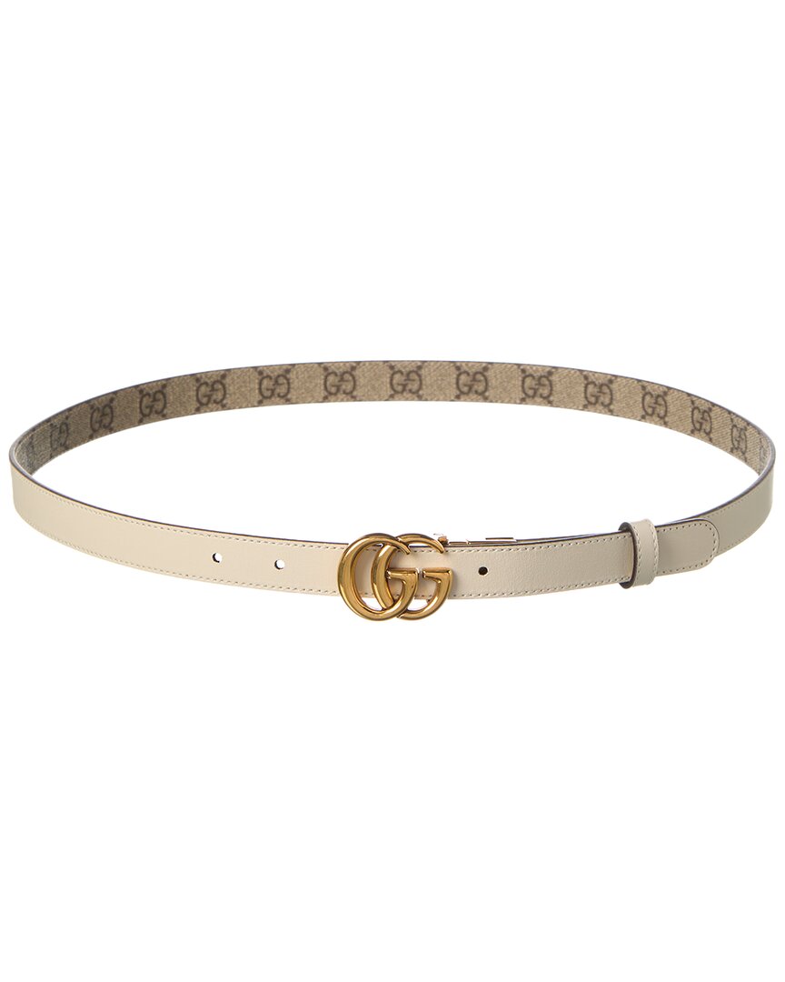 Gucci Gg Marmont Thin Reversible Gg Supreme Canvas & Leather Belt
