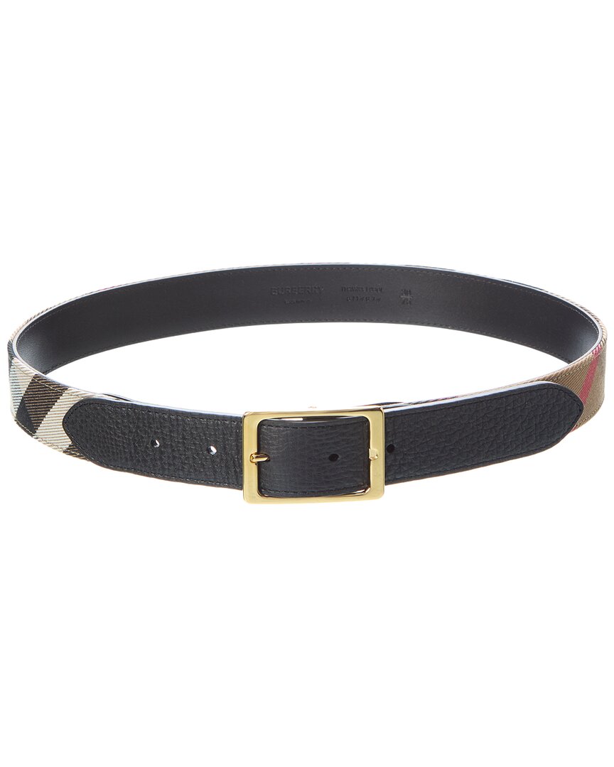 Burberry Check Canvas & Leather Belt