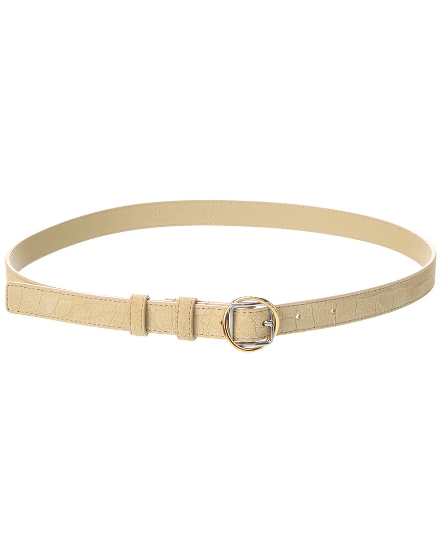 Jacquemus Salon Thin Croc-Embossed Suede Belt