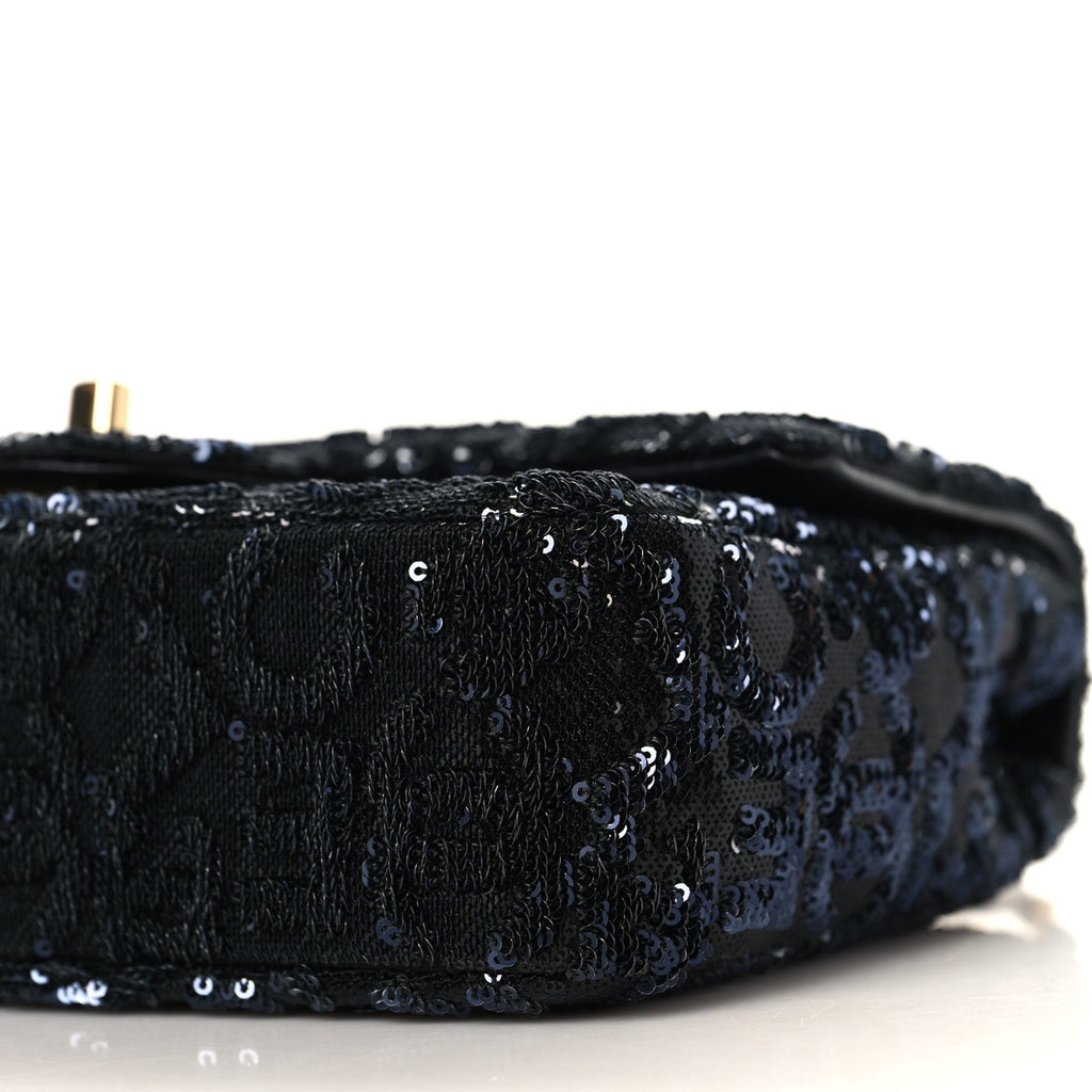 Sequin Quilted Small Single Flap Black
