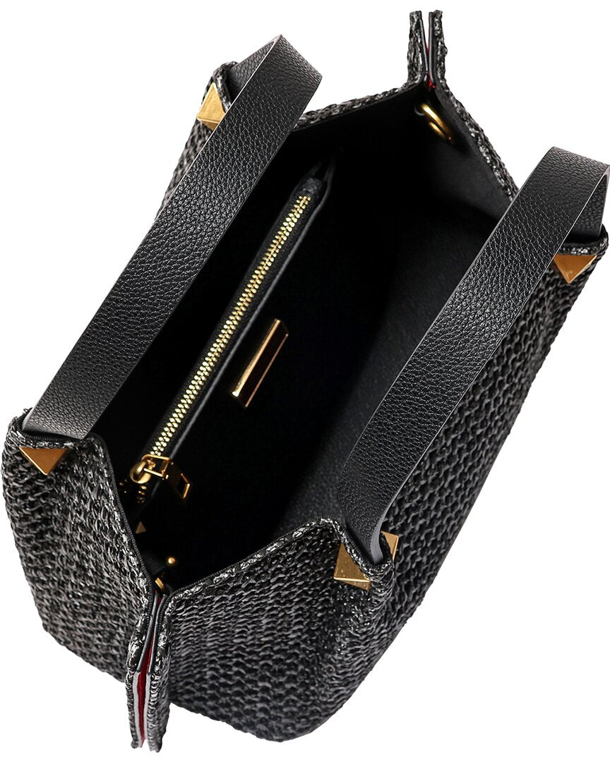 Tiffany & Fred Paris Raffia & Leather Top-Handle Shoulder Bag